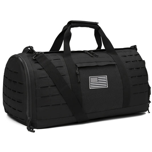 Tactical Duffle Bag 40L for Men Heavy Duty Gym Bag with Shoe Compartment Laptop Pocket Waterproof Sport Travel Bag Weekender Overnight Bag for Gym Fitness Basketball Football Office Commute Khaki Black Green