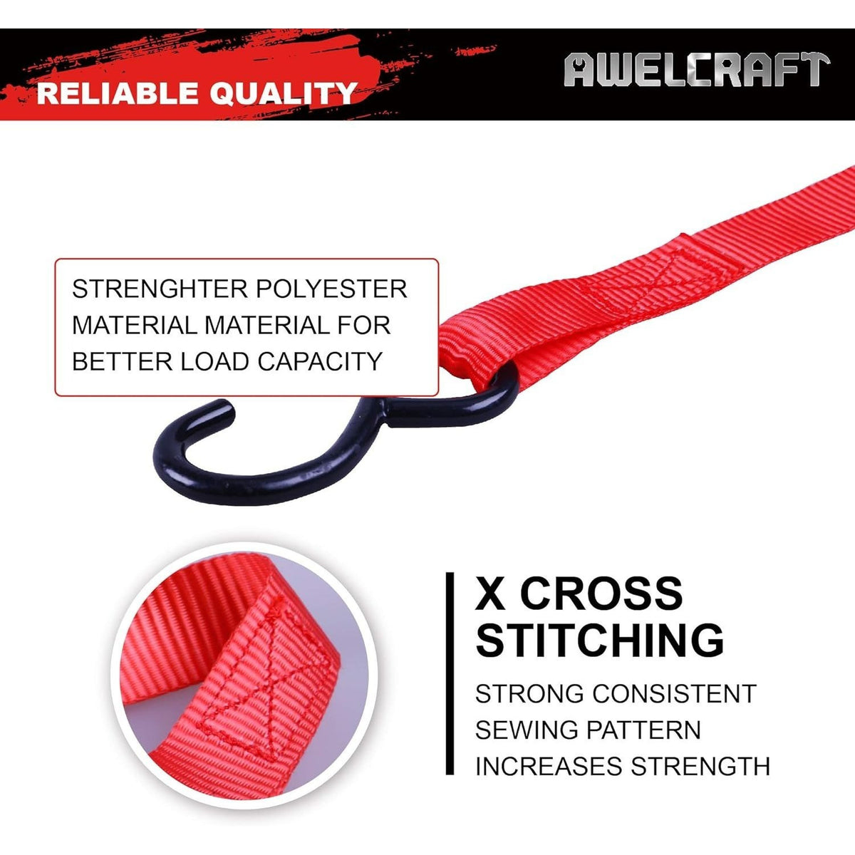 Ratchet Tie Down Straps 4-Pack 15FT 1,500 lb Break Strength Heavy Duty with Soft Loops & Storage Bag – High-Visibility Webbing for Motorcycle ATV Kayak Truck Bed Trailer Roof Rack
