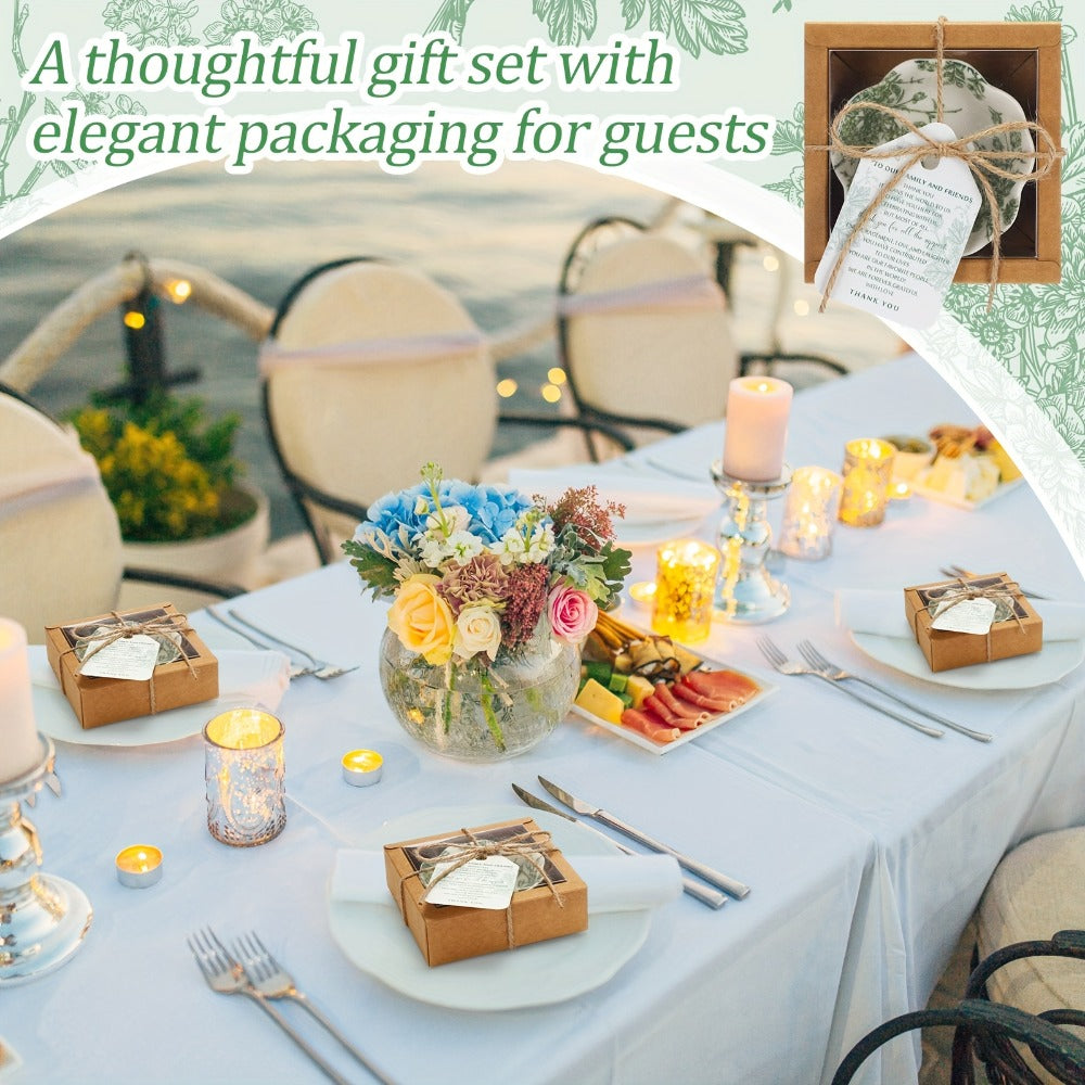 80-Pack 3.3 Inch Green Ceramic Mini Dipping Bowl Favor Set with Cards and Boxes for Weddings