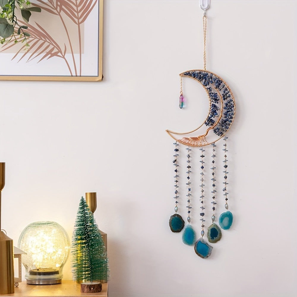 Dreamcatcher Moon Suncatcher Wall Hanging – Handmade Boho Wind Chime Pendant for Indoor Outdoor Garden, Courtyard & Party Decor – Christmas & Birthday Gift