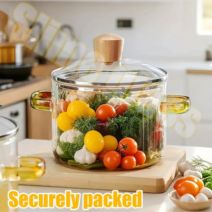 Borosilicate Glass Pot with Lid 50oz Stovetop & Microwave Safe – Double Heat-Resistant Handles for Soup, Milk & Porridge | Transparent Glass Saucepan Kitchen Cooker with Yellow or Green Handle