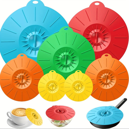 Silicone Food Lids 7 Pack 5 Sizes Reusable Stretch Lids for Bowls Cups Pots Pans – BPA Free Microwave Splatter Cover Airtight Leakproof Food Storage Lids Dishwasher Freezer Safe