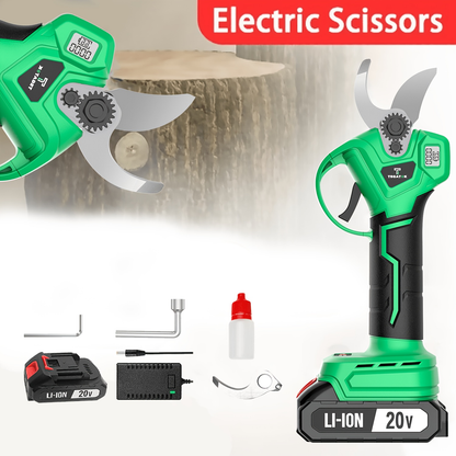 20V-Labeled Cordless Pruning Shears with Display, Yellow or Green Body and One- or Two-Battery Kits