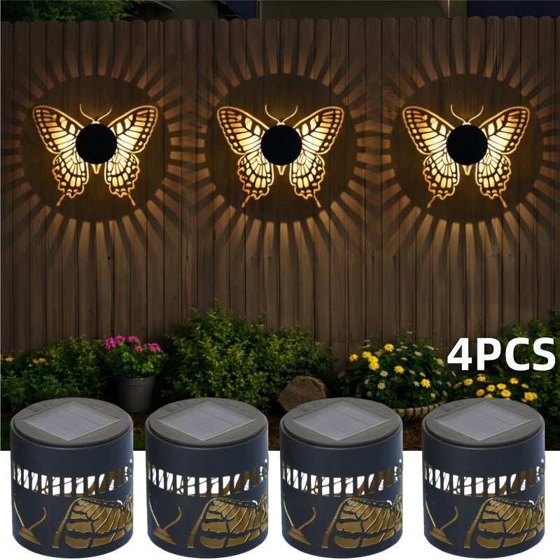 Two- or Four-Piece Solar Butterfly Fence Lantern Set with Metal Cutout Shades, 16 x 7.8 x 8.5cm Each