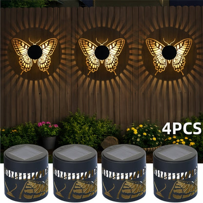Two- or Four-Piece Solar Butterfly Fence Lantern Set with Metal Cutout Shades, 16 x 7.8 x 8.5cm Each