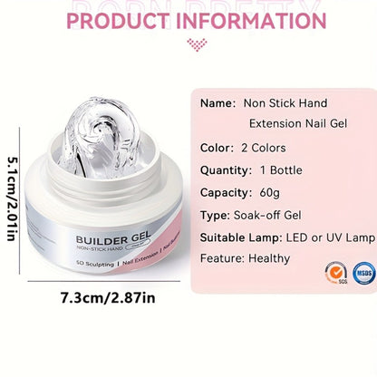 Builder Gel for Nail Extensions and 3D Sculpting, 60g Jar in Clear or Milky White for UV or LED Lamp Curing