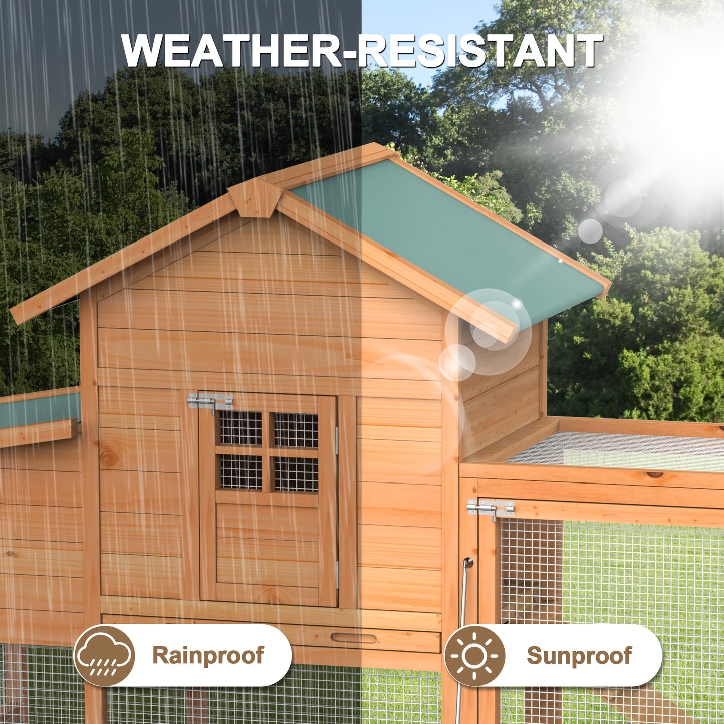 Chicken Coop on Wheels with Nesting Box & Removable Tray | Portable Wooden Hen House for 3-4 Hens with Expandable Run, Wood or Sunshine Board Roof