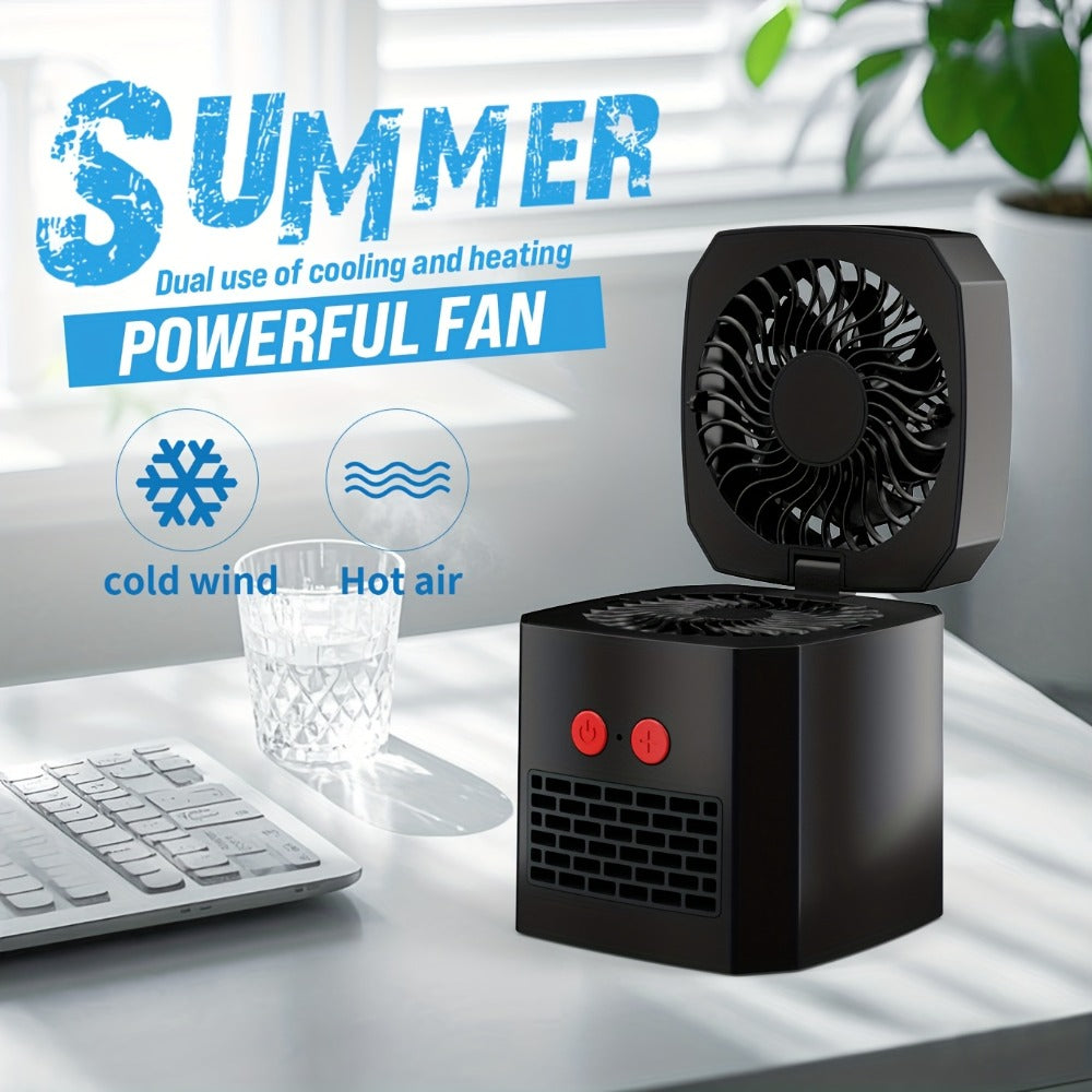 Compact 400W Desktop Heater-Fan with Fold-Top Fan, Three Speed Positions and White or Black Case