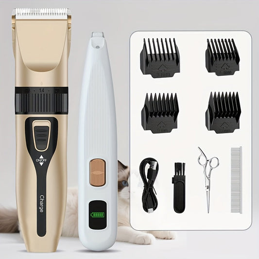 Pet Grooming Kit with Quiet Rechargeable Clippers - Cordless Electric Shaver & Complete Tool Set for Dogs and Cats, Low Noise Home Grooming with Digital Display Option