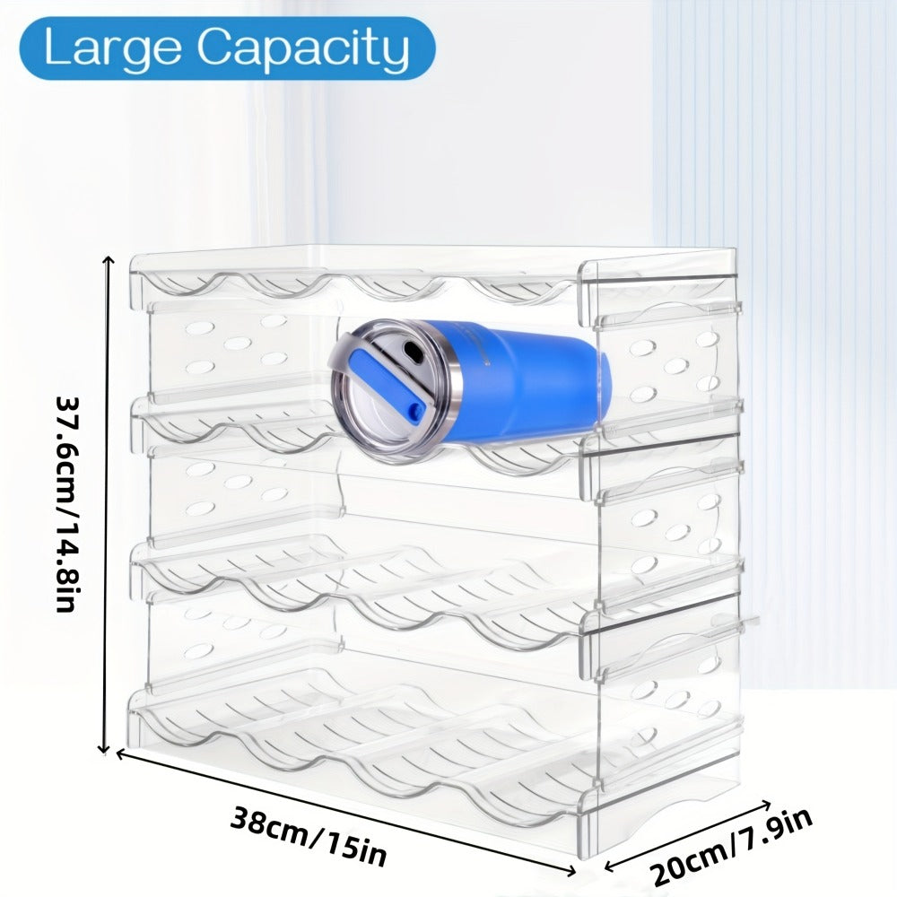 Water Bottle Rack Kitchen Organizer 4-Tier Clear Stackable Shelf with Source-Listed 16-Bottle Capacity