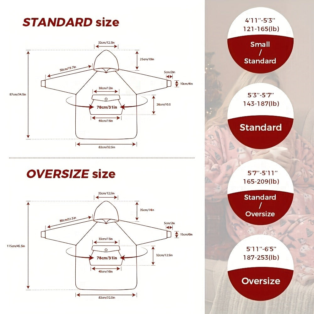 Wearable Blanket Hoodie – Oversized Flannel Sweatshirt Blanket with Pockets for Women & Men, 450-500gsm Thick Warm Winter Cozy