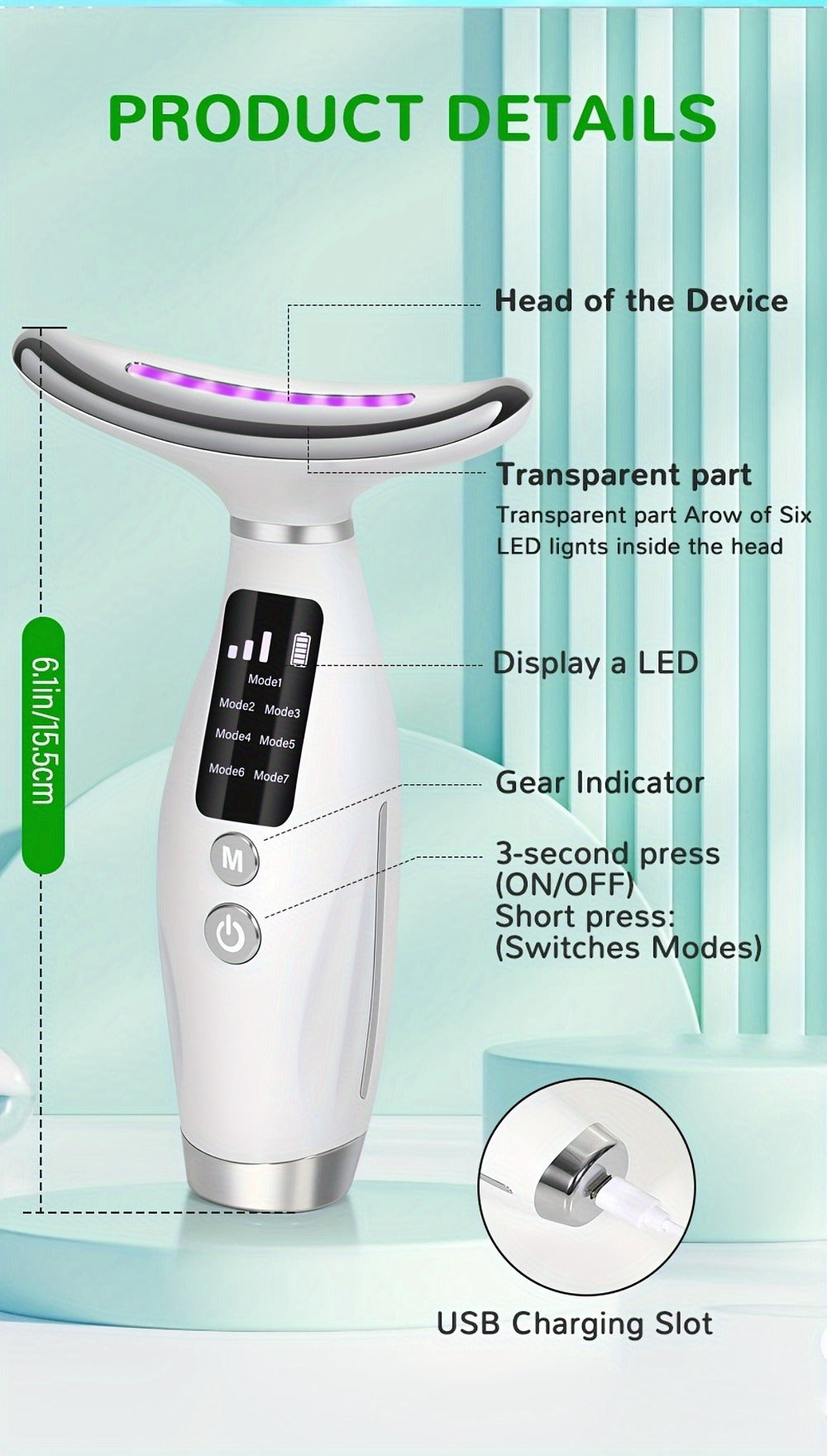 Face Neck Massager Rechargeable Beauty Device - 7 Massage Modes Electric Facial Lifting Tool for Women - Anti-Aging Skin Tightening Neck Firming Massager Gift for Mom