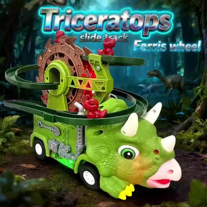 Toddler Dinosaur Track Set Orbital Triceratops Electric Stair Slide Roller Coaster Toy with Lights & Music | Sensory Learning Toy for Boys Ages 1 2 3 | Best Toddler Birthday Christmas Gift