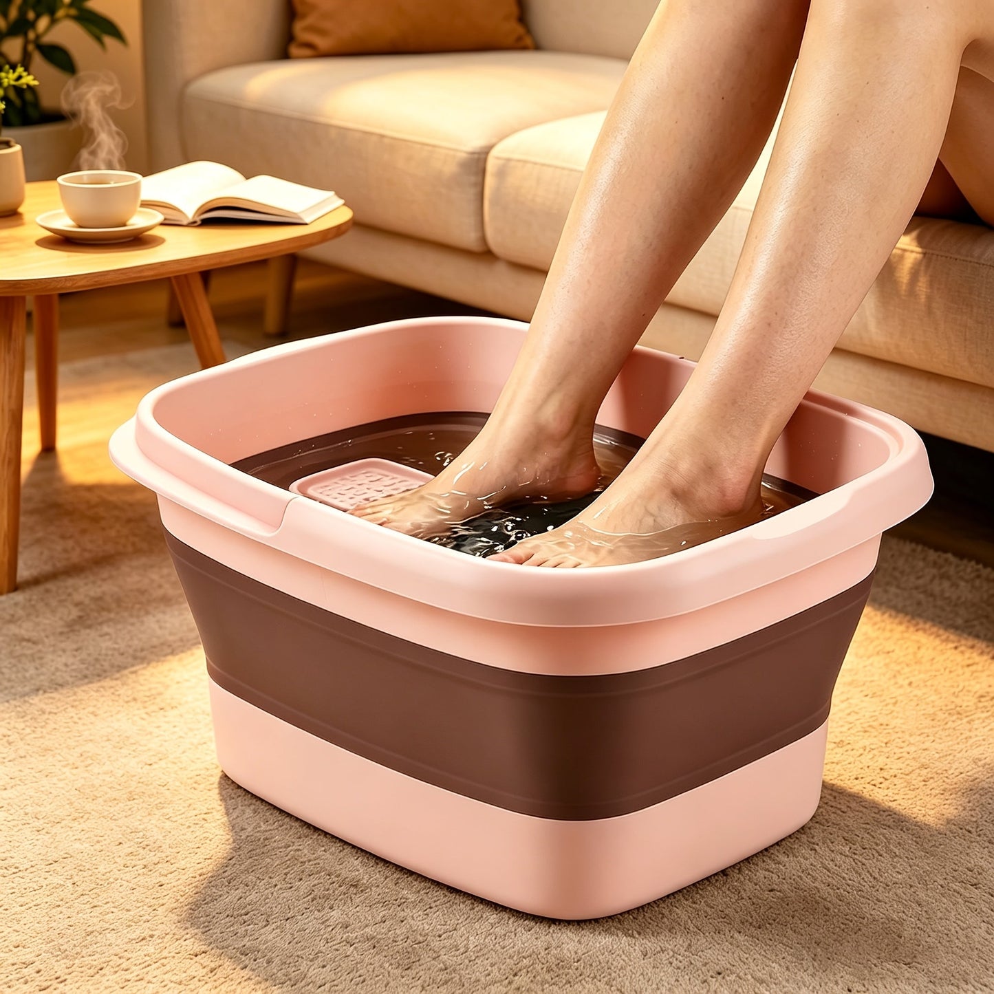 Collapsible Foot Bath Basin with Carry Handle, Raised Footbed Texture and Green, Pink or Yellow Checkout Options