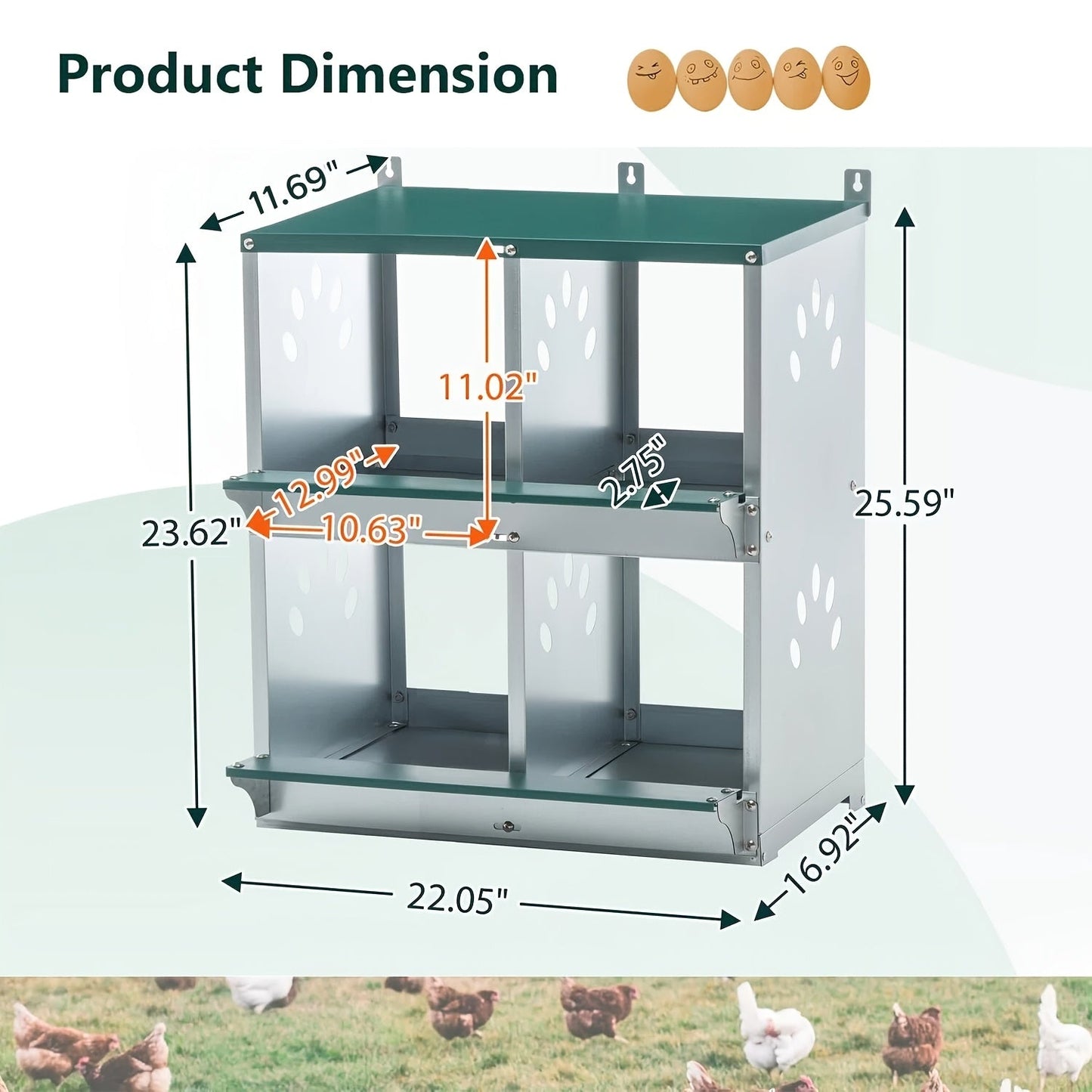 Metal Chicken Nesting Box Galvanized Steel 3-10 Compartment Roll-Away