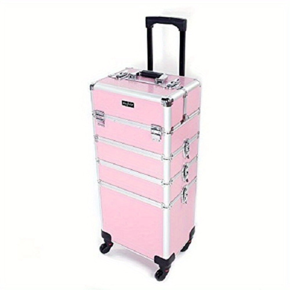 Four-Section Rolling Makeup Train Case with Removable Stack, Telescoping Handle and Four Color Finishes