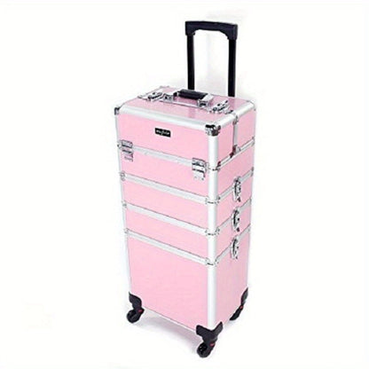 Four-Section Rolling Makeup Train Case with Removable Stack, Telescoping Handle and Four Color Finishes