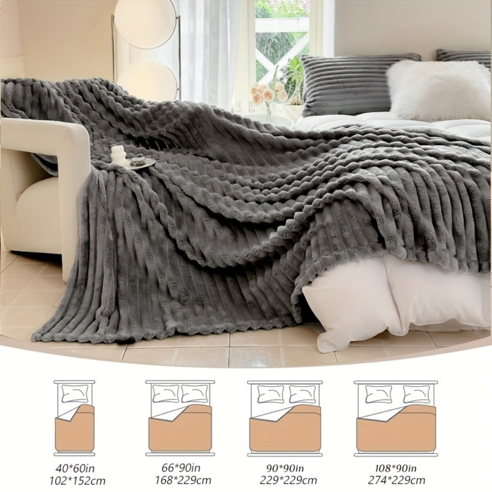 Reversible Faux Rabbit Hair Blanket in Four Colors and Five Sizes from 39 x 60 to 108 x 90 Inches