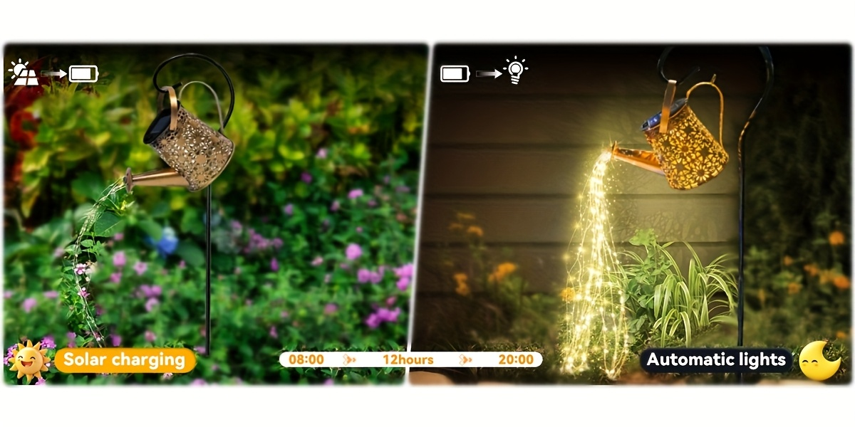 Solar Watering Can Light Outdoor Garden Decor Retro Metal Solar Lamp IP44 Waterproof Warm White LED Fairy Lights for Patio Yard Pathway Porch Christmas Halloween Mother's Day Gift