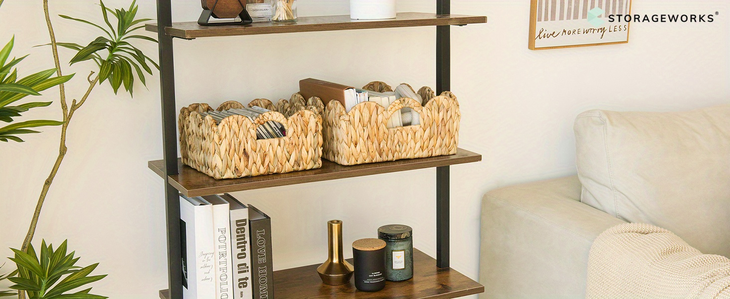 Scalloped Wicker Baskets Set of 2 - Water Hyacinth & Seagrass Woven Rattan Basket with Handles for Shelf, Nursery, Bathroom, Living Room Boho Decor