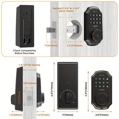 100 Code Keypad Door Lock Smart Keyless Entry Deadbolt – Anti-Peep Password, One-Touch Auto Lock, Fingerprint & WiFi Options, Zinc Alloy Front Door Lock, Easy Install, Low Battery Alarm, Black Silver