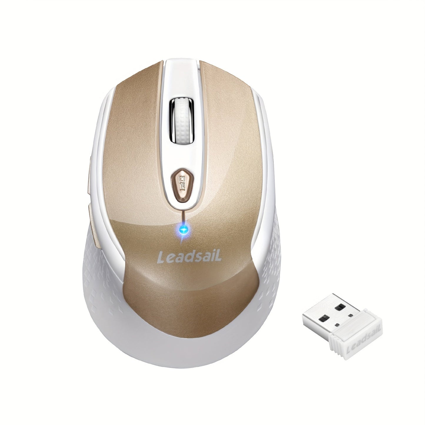 Six-Button 2.4 GHz Wireless Mouse with USB Receiver, Three DPI Levels and Blue or Gold Finish