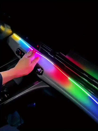 Car Interior Ambient Lighting Kit with Four Checkout Configurations, App-Button Control and Fiber-Style Strips