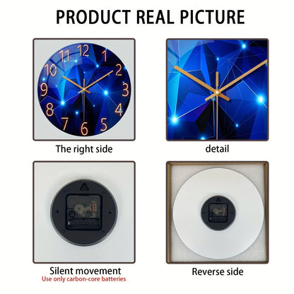 Blue Glass-Face Wall Clock with Gold-Tone Numerals, Quartz Movement and Five Diameter Options from 12 to 24 Inches