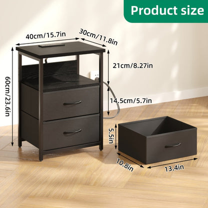 Nightstand Two Fabric Drawers with Charging Station, LED Accent Light and PU or Clear Desktop Options