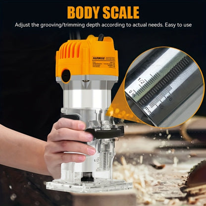 Wood Router 800W 35000 RPM Compact Electric Router Tool | 15-Piece 1/4" Bit Set for DIY Woodworking, Edge Trimming, Slotting, Carving & Contour Processing – Variable Speed Rotary Tool