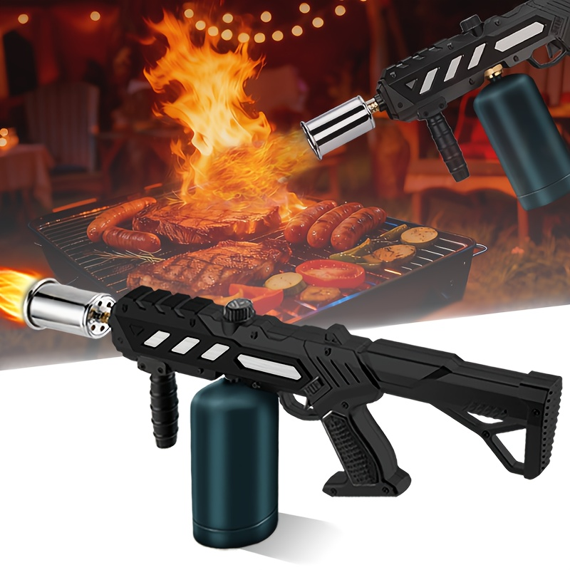 Blow Torch Gun with Detachable Design & Adjustable Flame, Propane Cooking Torch for BBQ, Searing Steak, Caramelizing, Camping, Welding & Weeding, Versatile Kitchen Flamethrower, Gold/Silver & Black (Tank Not Included)