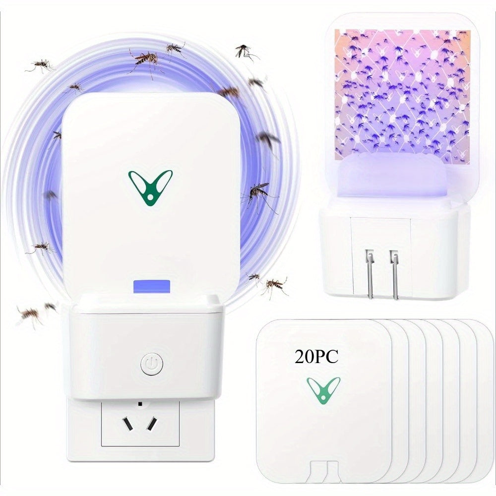 Plug-In Flying Insect Trap Pest Control Device with UV Light, Sticky Boards and 10 or 20 Pad Options for Indoor Use