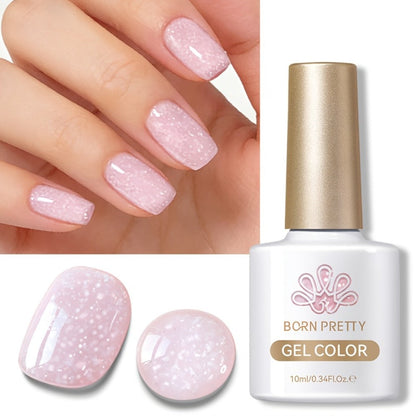 Gel Nail Polish in 10ml Snowflake-Sequin Pink Jelly with Glitter Finish and UV/LED Soak-Off Cure