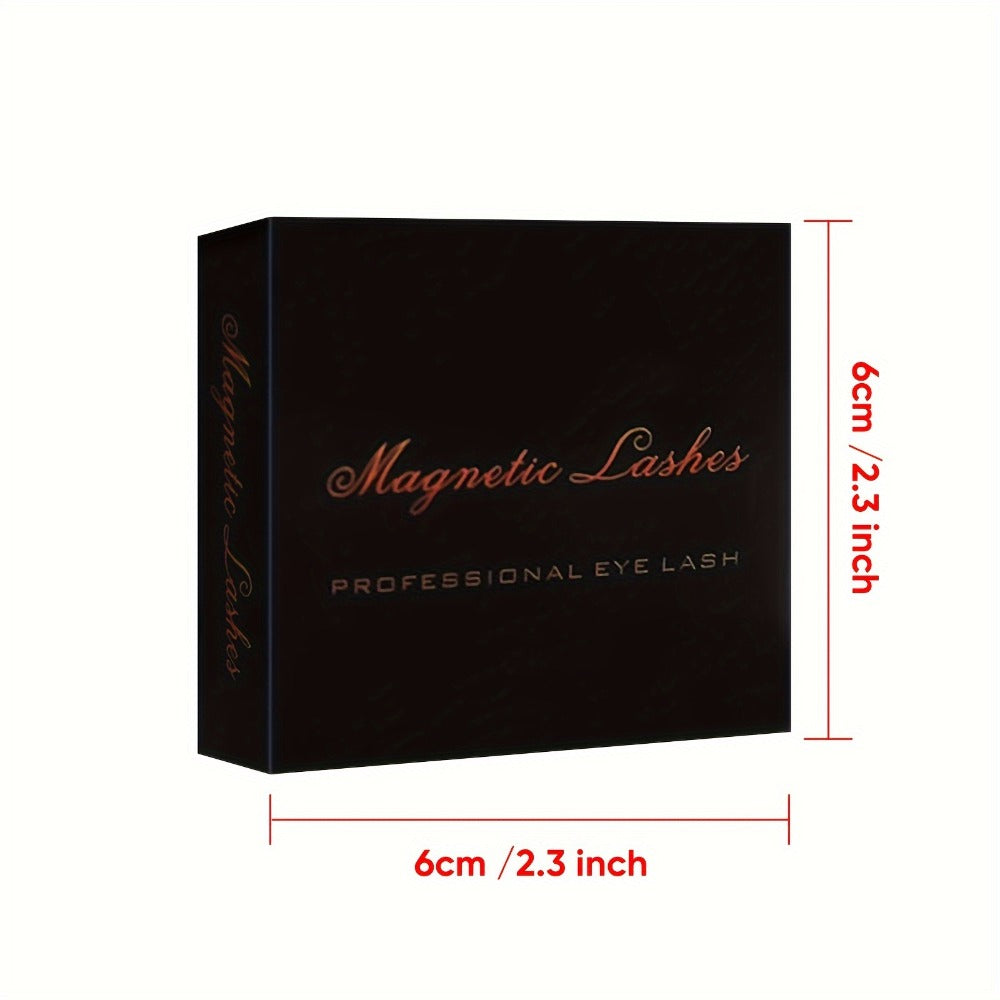 Black Double-Strip Magnetic False Eyelash Set with Round Storage Case and White Applicator