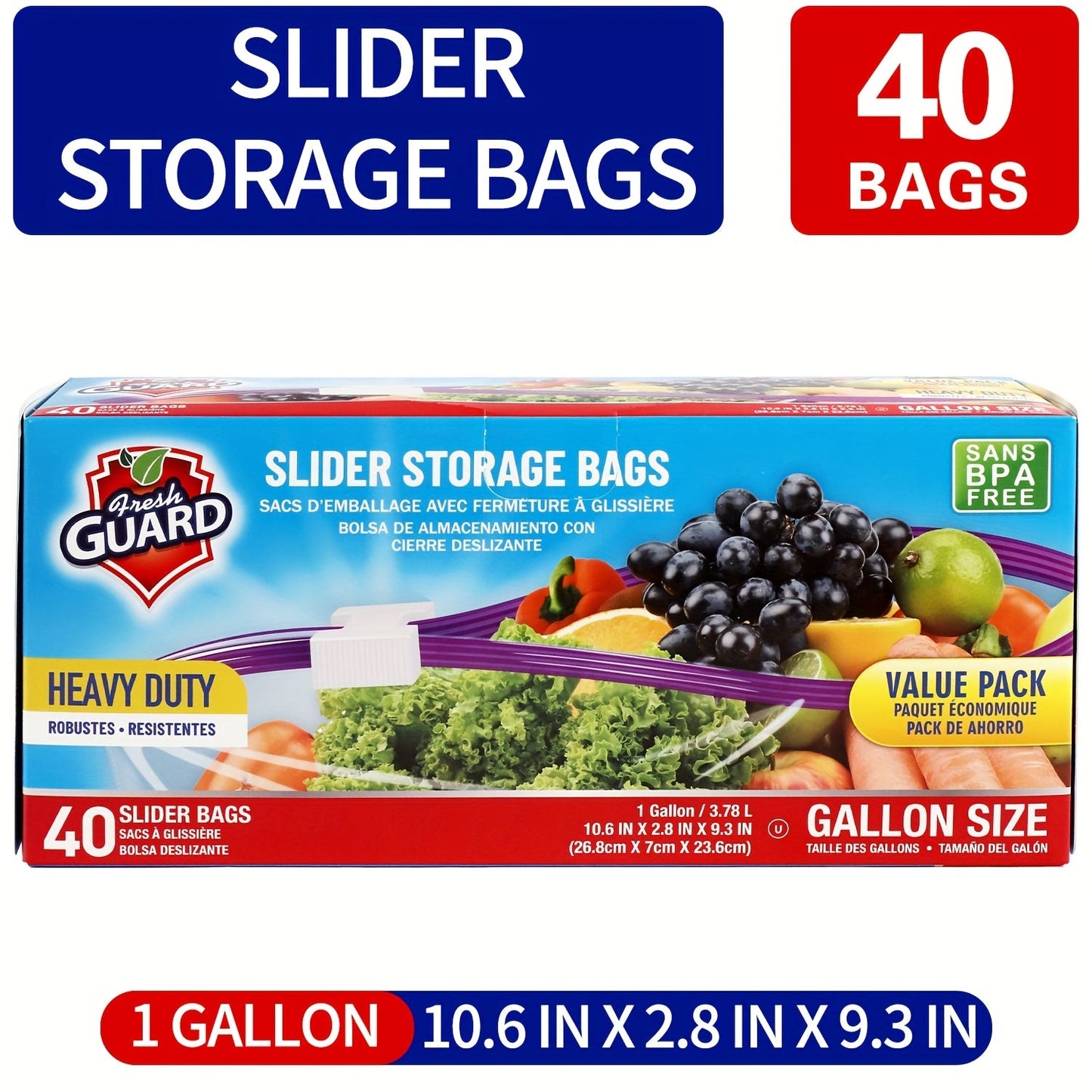 Storage Bags Fresh Guard Slider Freezer Bags in Quart, Gallon and 2.5-Gallon Sizes with 22- to 150-Count Options