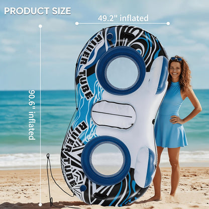 Pool Float Double Ring Raft for Two with Detachable Cooler, Two Cup Holders and Inflatable Backrests