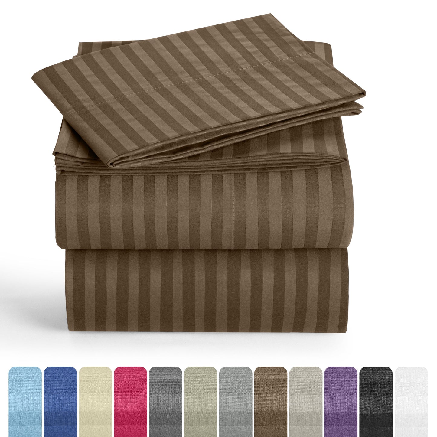 Striped Microfiber Sheet Set with 3- or 4-Piece Packages, 11 Colors and Six Bed Size Options