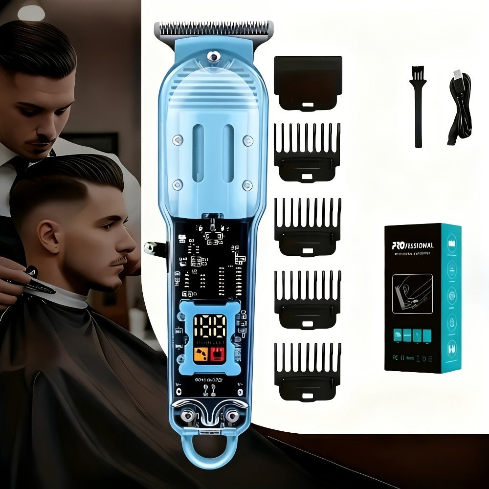 LED Hair Clipper for Men - USB-C Rechargeable Cordless Beard Trimmer with LED Display & 4 Guide Combs, Barber-Grade Home Haircut Kit, Blue Green Red Black, Gift for Men