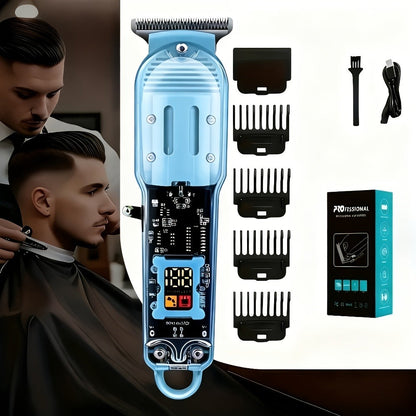 LED Hair Clipper for Men - USB-C Rechargeable Cordless Beard Trimmer with LED Display & 4 Guide Combs, Barber-Grade Home Haircut Kit, Blue Green Red Black, Gift for Men