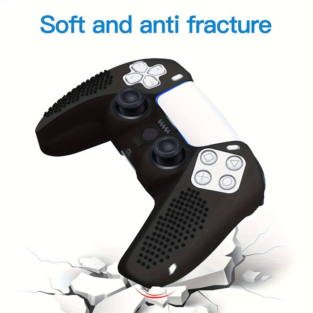Silicone Controller Cover for PS5 DualSense with Ten Thumb Grip Caps and Pictured Cutout Layout