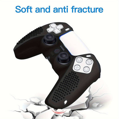 Silicone Controller Cover for PS5 DualSense with Ten Thumb Grip Caps and Pictured Cutout Layout