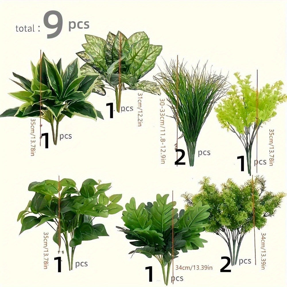 Artificial Boxwood Stems 9-Pack UV Protected – Faux Plastic Greenery for Indoor Outdoor Decor, Hanging Garden, Porch, Window Box, Wedding & Farmhouse Home Decoration, Realistic Fake Plants