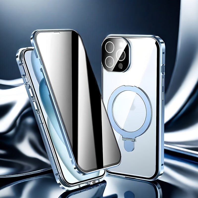Phone Case Anti-Spy Double-Sided Tempered Glass Cover with Security Lock and Kickstand for iPhone 15 Series