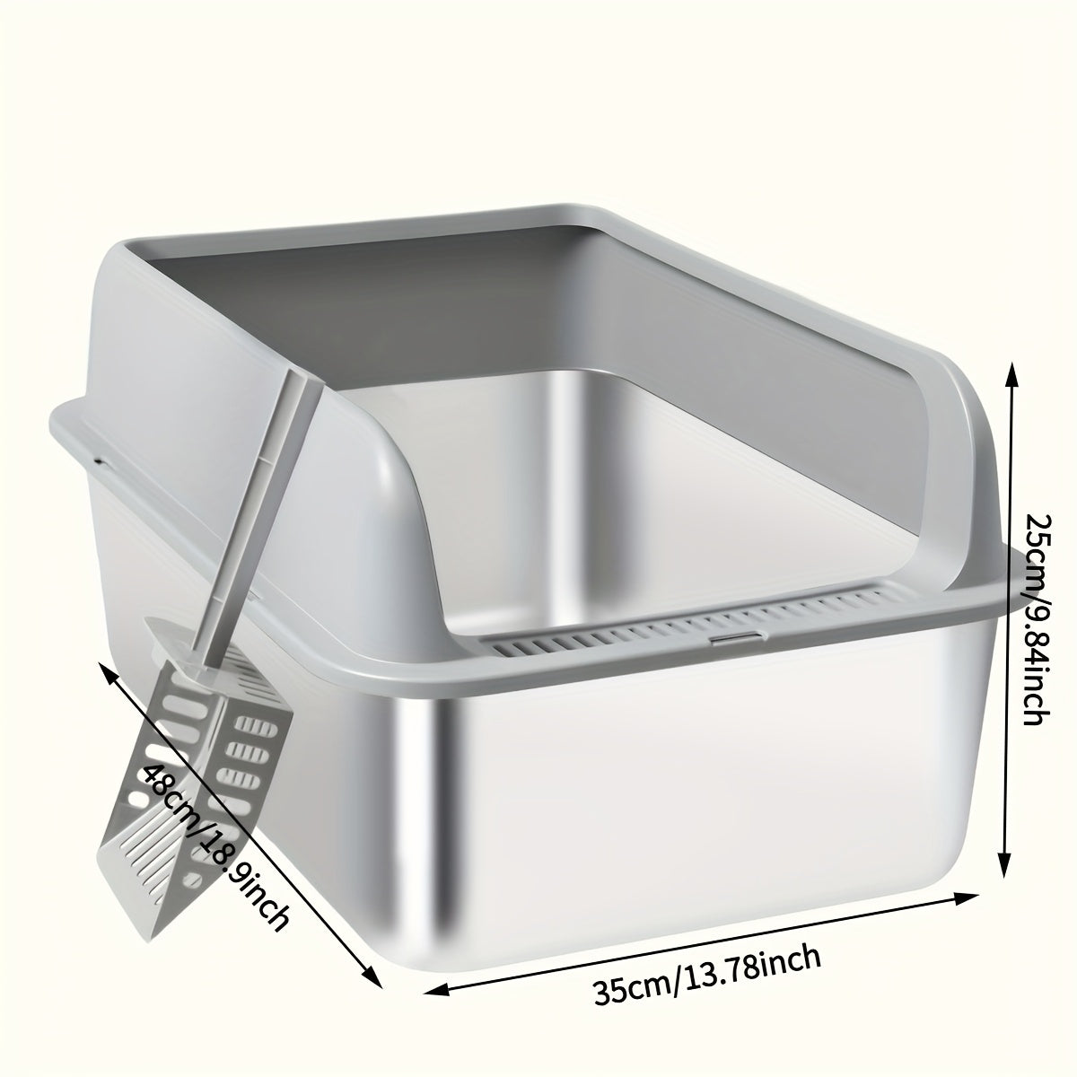 Stainless Steel Cat Litter Box with Removable High-Wall Surround, Front Step and 20cm or 25cm Height Options