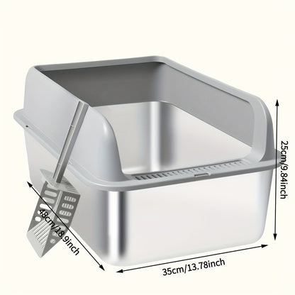 Stainless Steel Cat Litter Box with Removable High-Wall Surround, Front Step and 20cm or 25cm Height Options