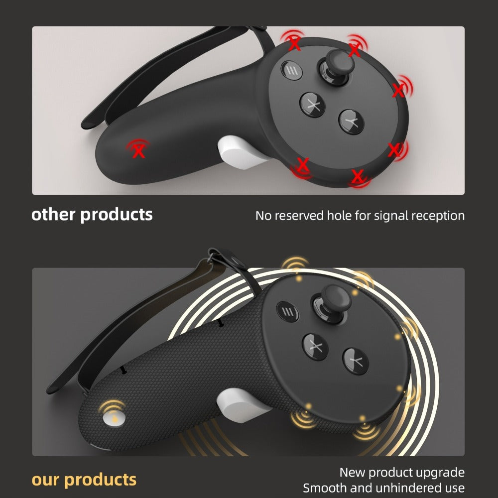 Controller Grip Cover and Adjustable Hand Strap Set for Meta Quest 3 and 3S with Battery Opening