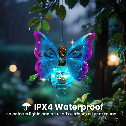 Solar Hanging Ornament Lights Ladybug & Butterfly, Indoor Outdoor Decorative Garden Light with Spring Clips for Patio