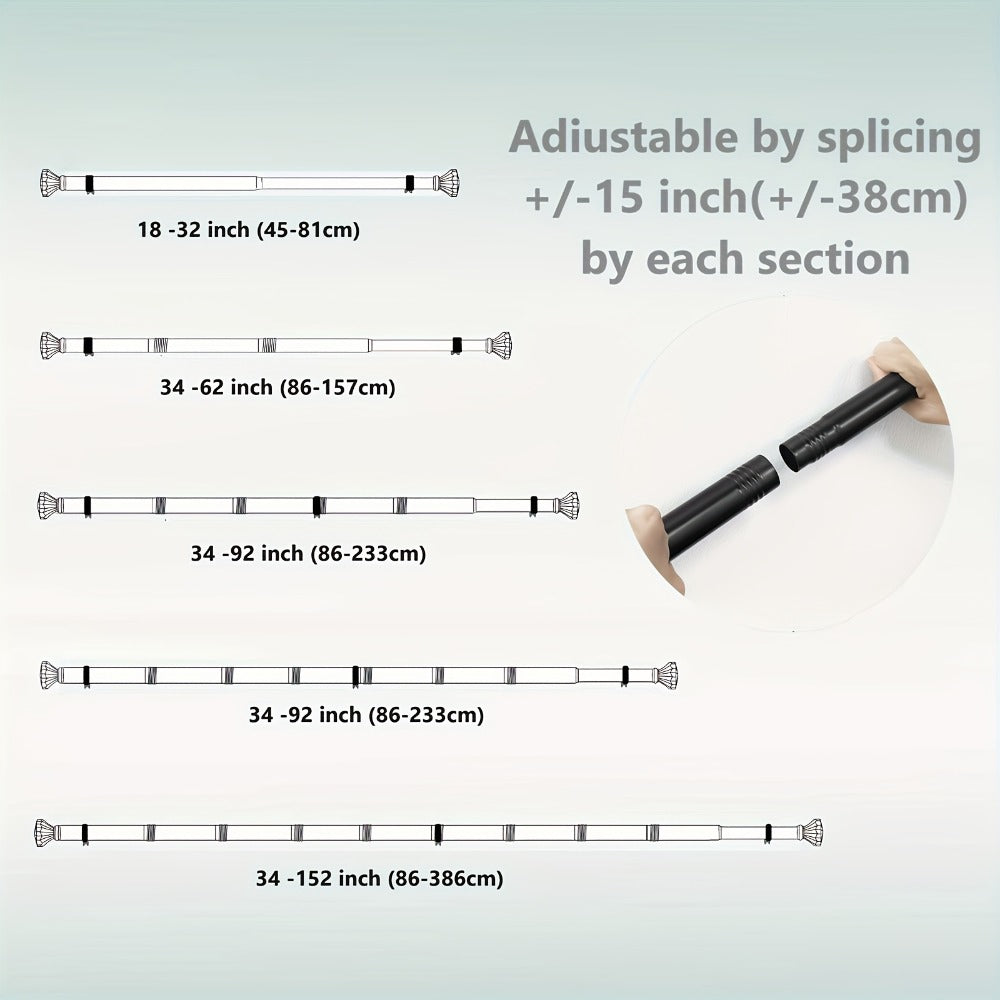 Black Adjustable Curtain Rod with Lattice Finials and Four Length Ranges from 18–32 to 34–152 Inches