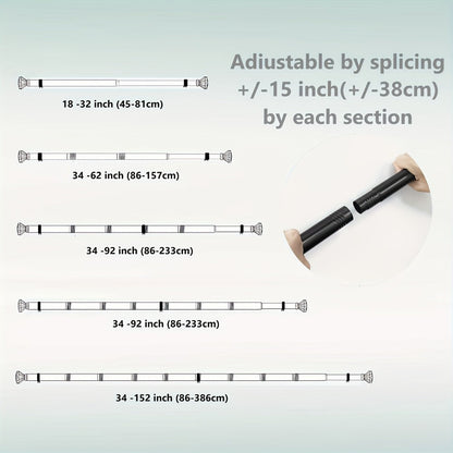 Black Adjustable Curtain Rod with Lattice Finials and Four Length Ranges from 18–32 to 34–152 Inches