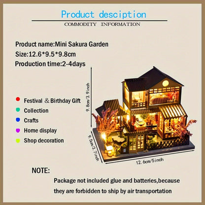 DIY Miniature Dollhouse Kit Sakura Garden Japanese Style – Wooden Tiny House with Tatami Flooring & Furniture, Handmade Creative Build for Adults Teens & Kids, Collector Display Gift Birthday Christmas